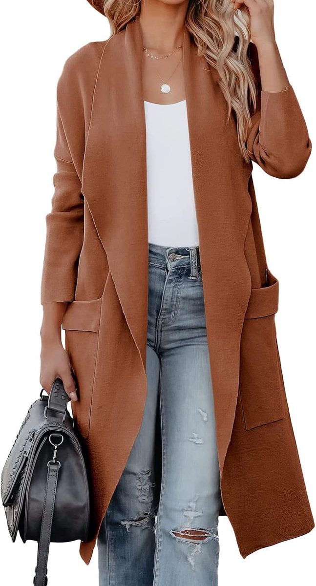 Kinstell Dames casual lange mouw open voorkant gebreide gedrapeerde lange vest jassen trui jas blazer met zakken