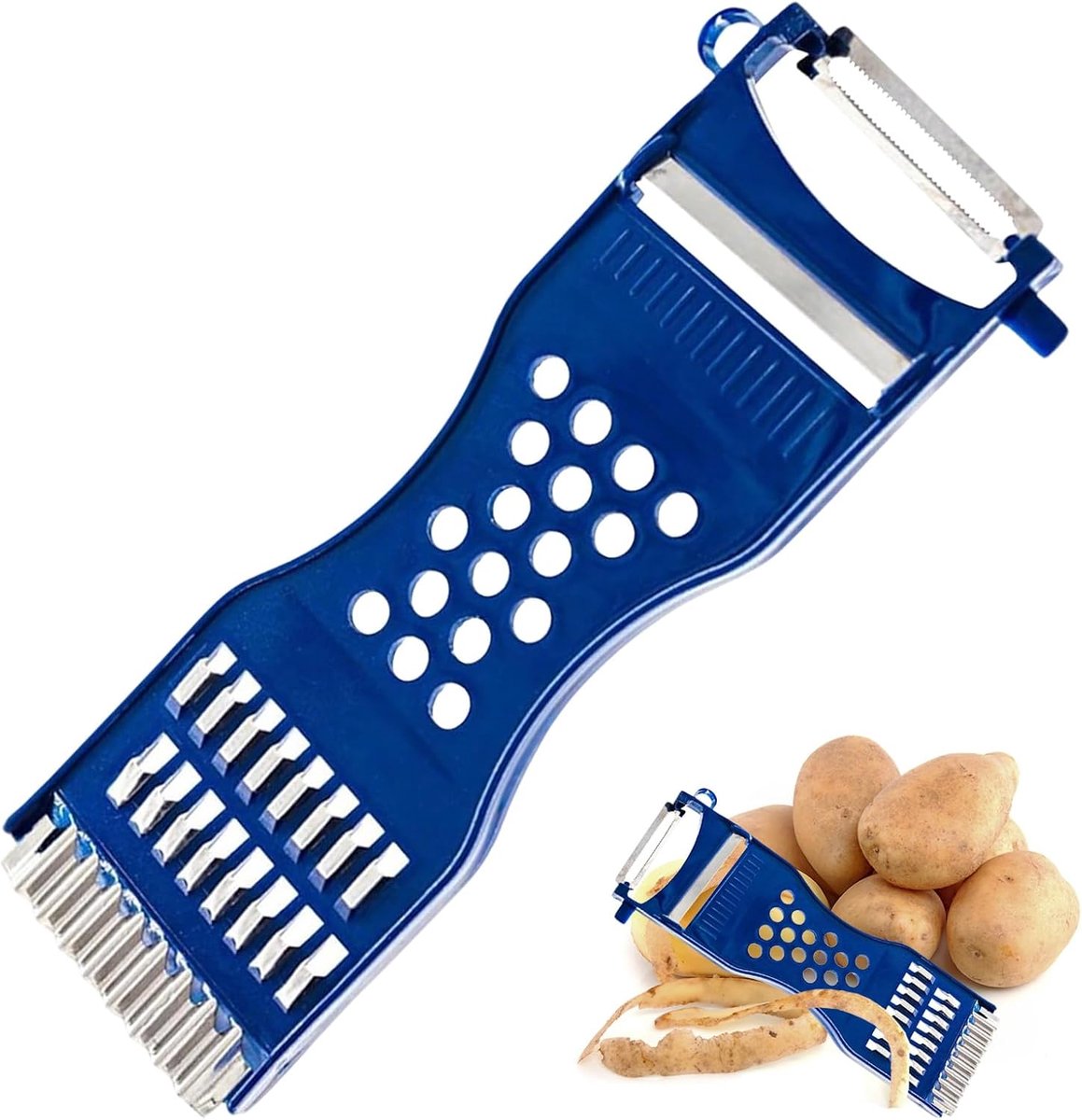 3-in-1 multifunctionele groenteschiller, blauw model, multifunctionele schiller, rasp voor groenten voor rechts- en linkshandigen, snijapparaat voor het schillen en hakken van groenten en fruit