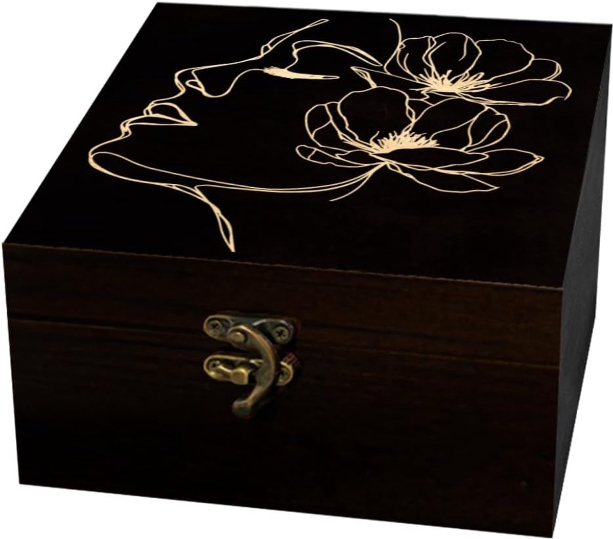 Arricraft 1 st Houten Souvenir Doos, Vrouwelijke Zijprofiel Patronen Decoratieve Opbergdoos Sieraden Organizer Gegraveerde Houten Geheugendoos met Deksels voor het Opslag Keepsakes Cosmetica