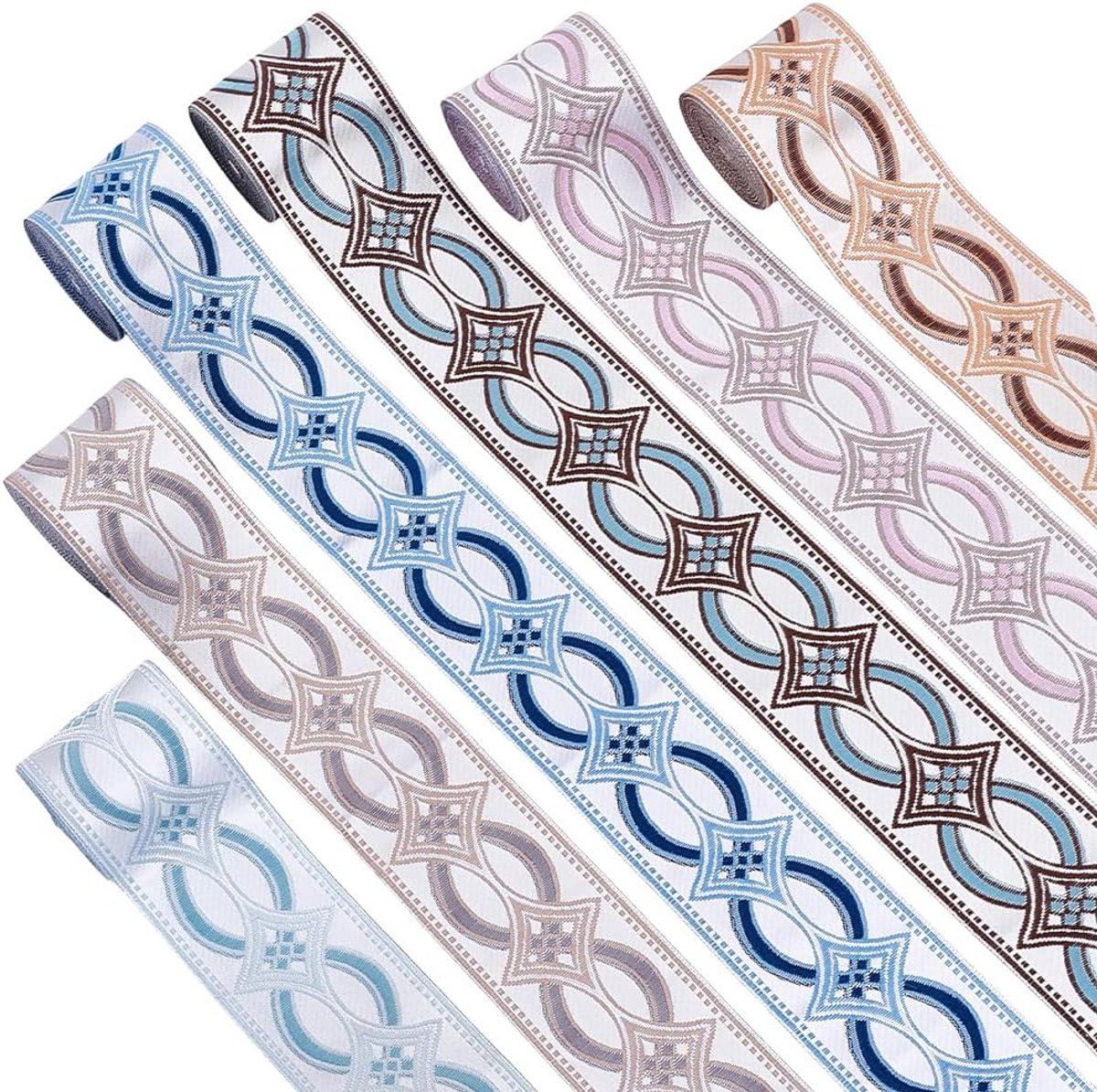 18 yards 6 kleuren jacquard banden rand 5 cm breed polyester stof rand ruit borduurwerk geweven gordijnrand voor naaien handwerk handgemaakte tassen riem boho huisdecoratie