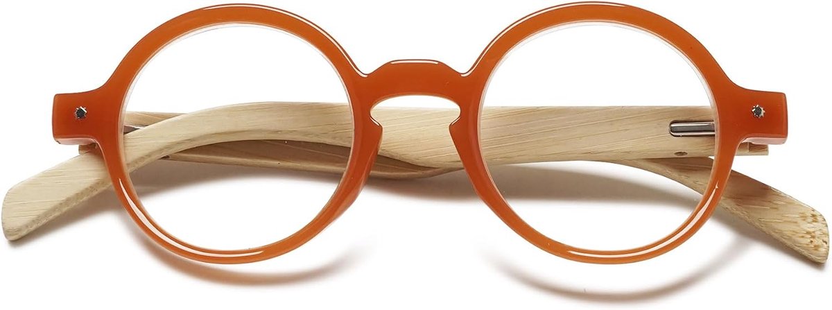 Retro leesbril, rond, voor dames en heren, leeshulp, klein, vintage, houten beugel, zichthulp, zonder blauwlichtfilter, bril met sterkte
