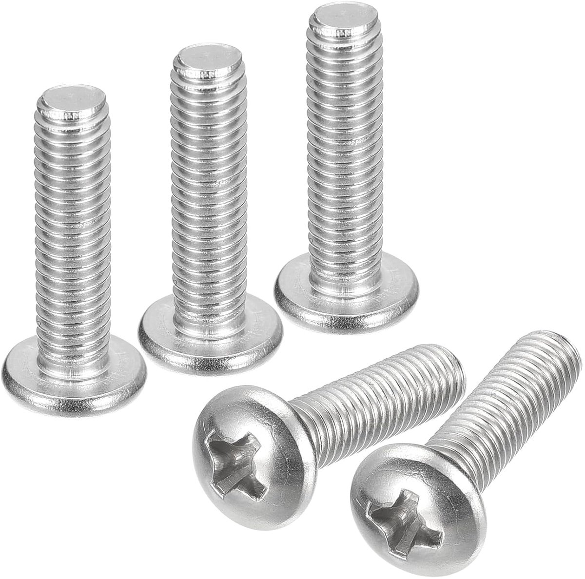 Machineschroeven, platte kop, roestvrij staal 304, 18-8 schroef, glanzende afwerking, kruiskop, volledige schroefdraad, 20 stuks
