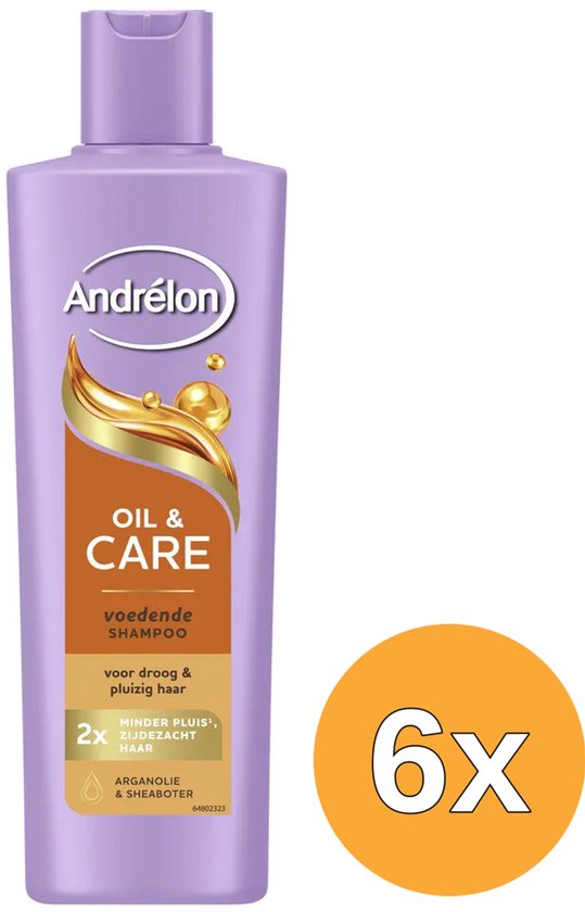 Andrélon Oil & Care voedende shampoo, paarse fles, 6x.