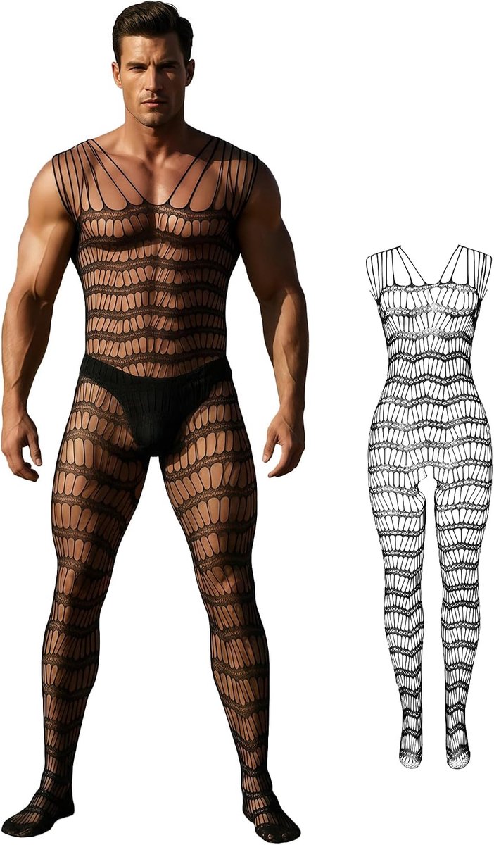 Ouvert Voor Mannen Sexy Fishnet Bodysuit Man Transparant Catsuit Mannen Sissy Lingerie Mannen Grote Maten Gay Sexy Lingerie Open Kruis Negligé Box Verpakking