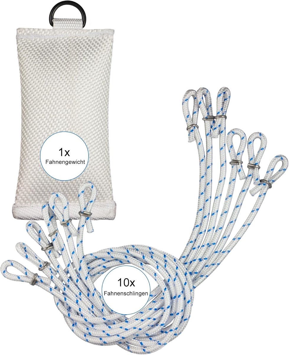 Set van 400 g vlaggengewicht + 10 vlaggenlussen voor vlaggen en vlaggenmast met een diameter tot 100 mm (set)