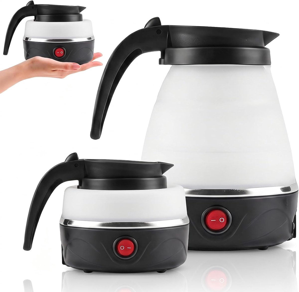 Waterkoker, 600 ml waterkoker, opvouwbaar, camping, waterkoker, draagbare mini-waterkoker, reiswaterkoker, kleine siliconen waterkoker voor outdoor, wandelen, survival (zwart)