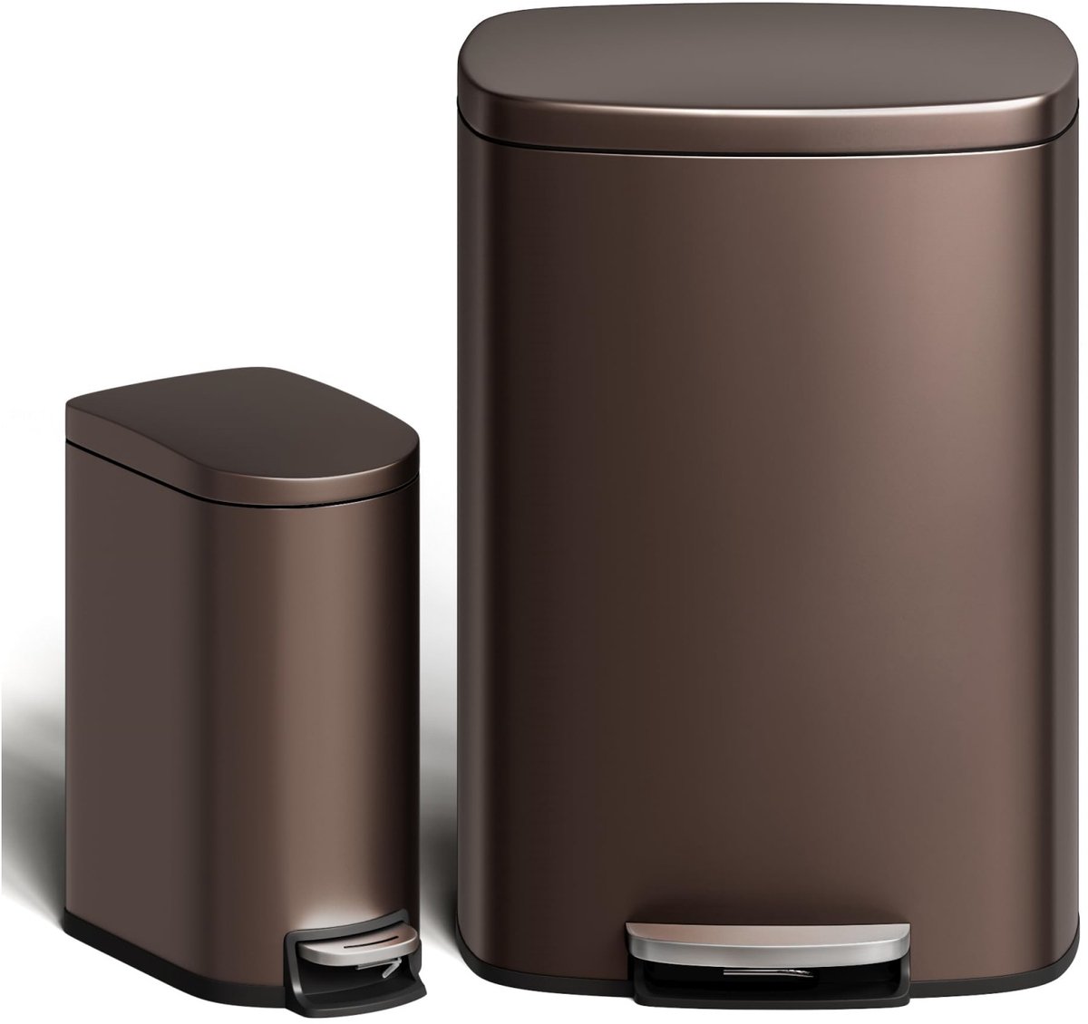 Pedaalemmer Set - 50L + 10L - Prullenbak RVS- Roestvrij - Soft Close Deksel - Binnenemmers - Handgreep Achter - Voor Keuken Badkamer - Bruin
