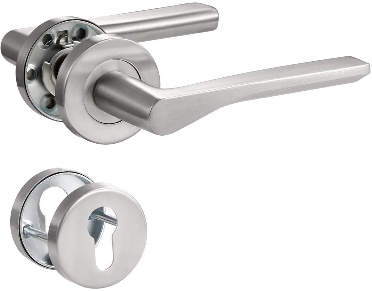 SolidKeus - RVS Deurgreep Set Geborsteld Zilver L-Vorm