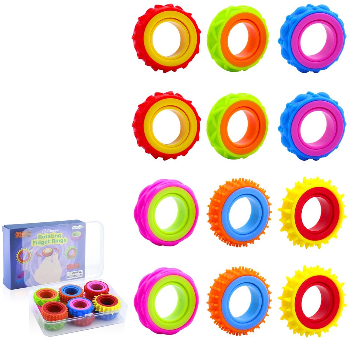 SolidKeus - Set van 12 Fidget Ringen voor Kinderen en Volwassenen