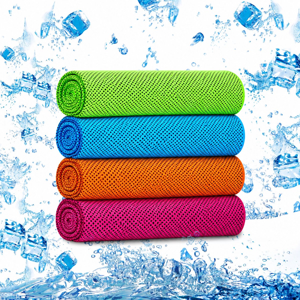 4 stuks Sneldrogende verkoelende handdoek – Sporthanddoek – Antislip fitnesshanddoek – Van 'Ice Silk'-stof – Ideaal voor hardlopen, yoga en tennis – Meerkleurig