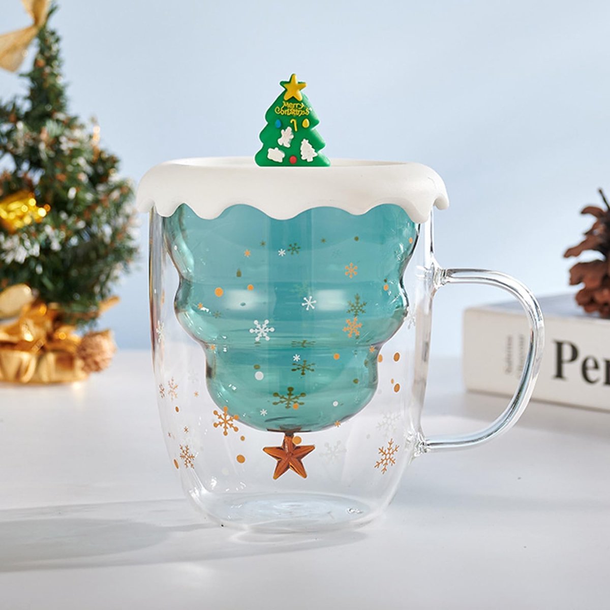 SolidKeus - Dubbelwandige Kerstmok van 300ml voor Koffie en Chocola