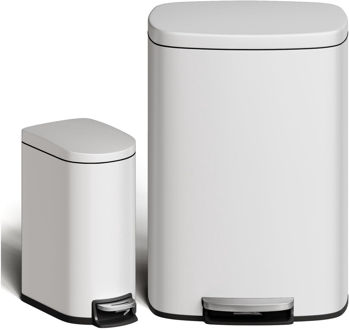 Pedaalemmer Set - 50L + 10L - Prullenbak RVS- Roestvrij - Soft Close Deksel - Binnenemmers - Handgreep Achter - Voor Keuken Badkamer - Wit