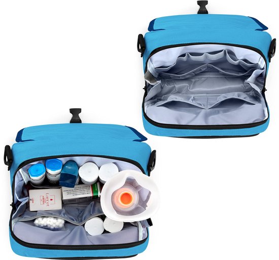 Epipen draagtas voor kinderen, geïsoleerde medicijnbenodigdheden tas met schouderriem voor 2 epipen, auvi-Q, spacer, flesjes, neusspray, astma-inhalator, allergie medicijnen reistas, blauw van Zorry. — afbeelding 5