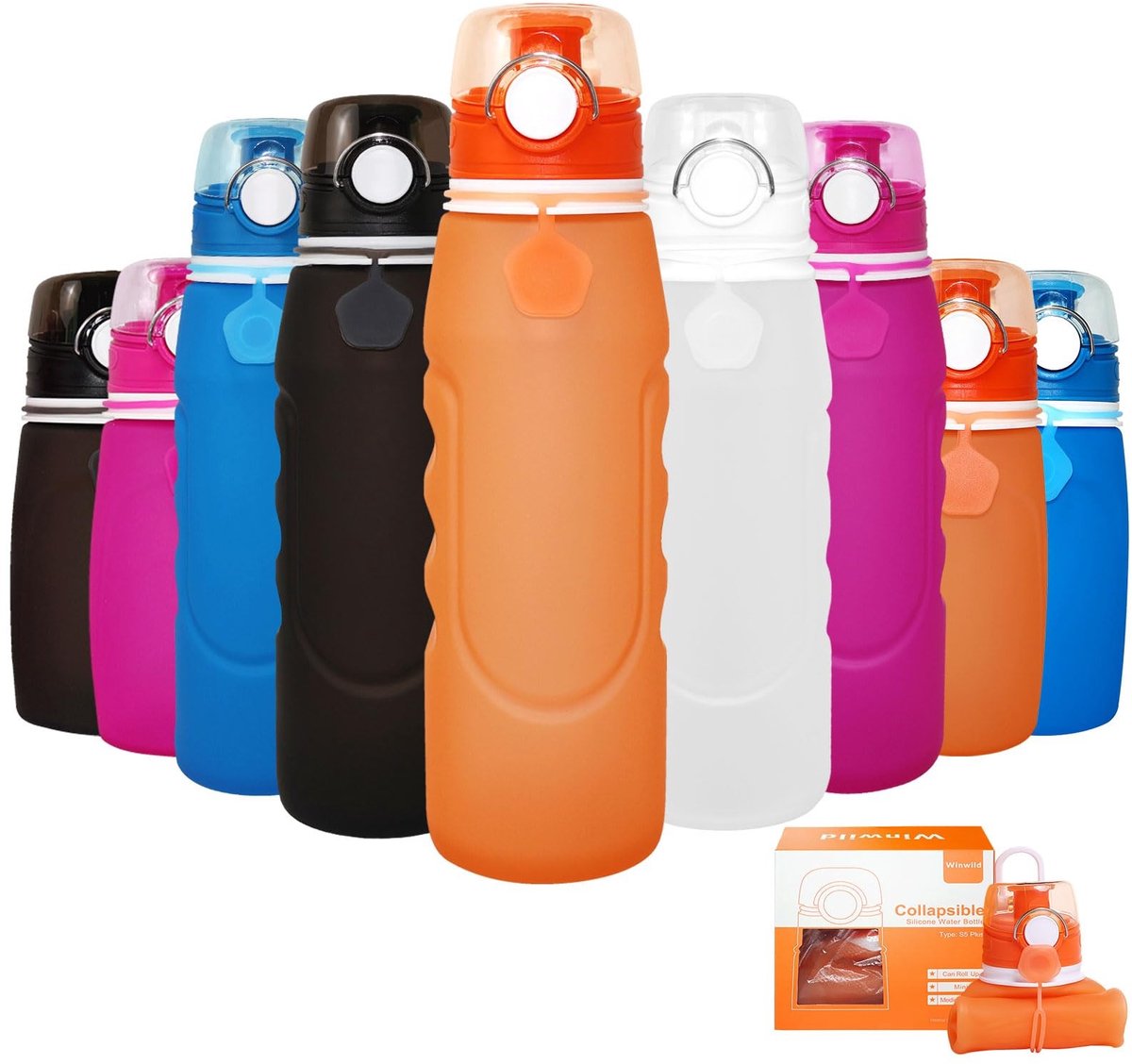 SolidKeus - Vouwbare Siliconen Drinkfles 1000 ml met Eénknopsbediening