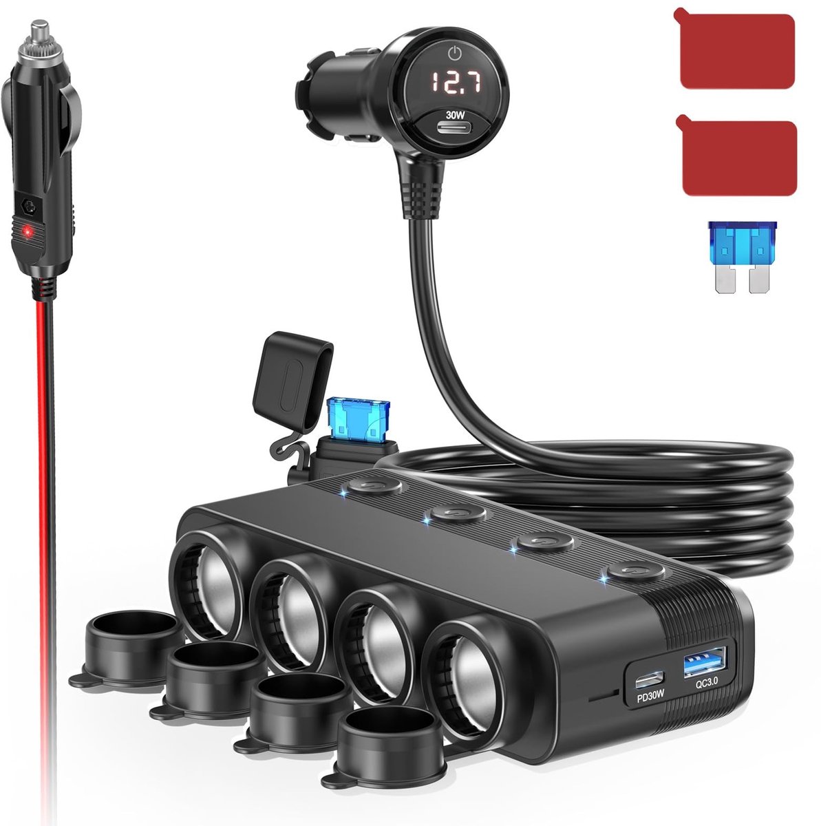 SolidKeus - Multi Socket Auto Oplader met 4 Poorten