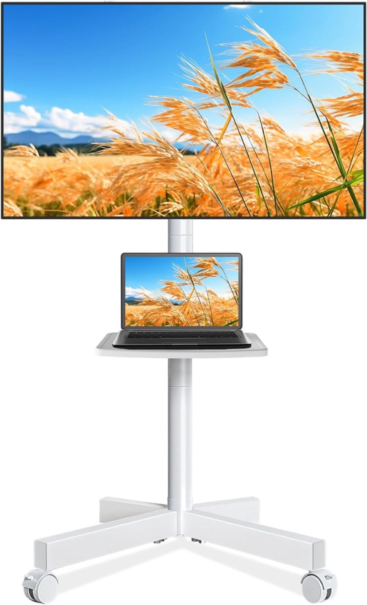 SNJY® TV Standaard Verrijdbaar - TV Standaard op Wielen - TV Voet - Voor 27 tot 60 Inch TV's - Tot 40KG - Kantelbaar - Wit