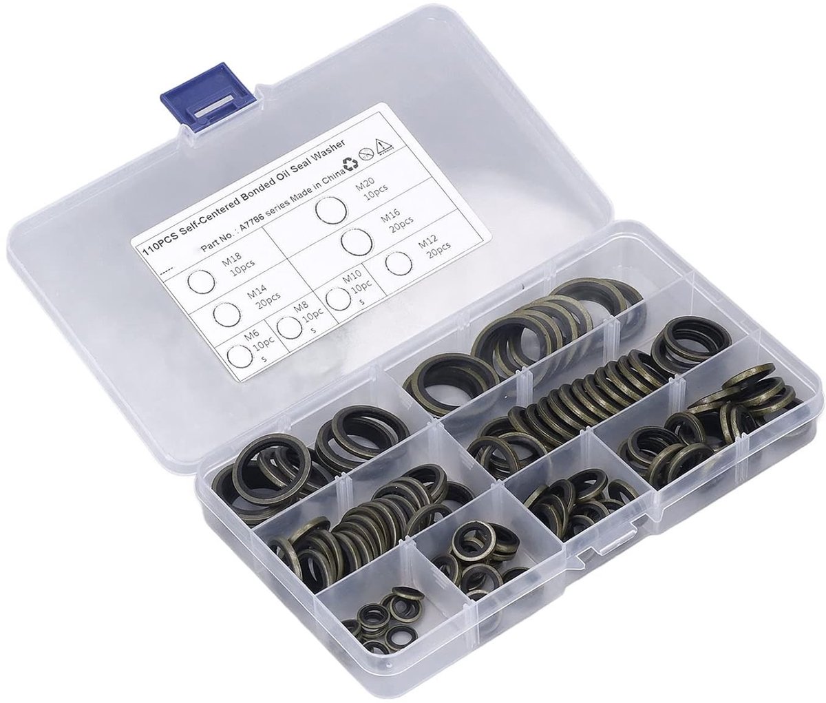 Rubber Olieafdichtingen en Ringen Set, 110 Stuks, Geschikt voor M6 M8 M10 M12 M14 M18 M20, Hoge Temperatuur Weerstand, Inclusief Opbergdoos