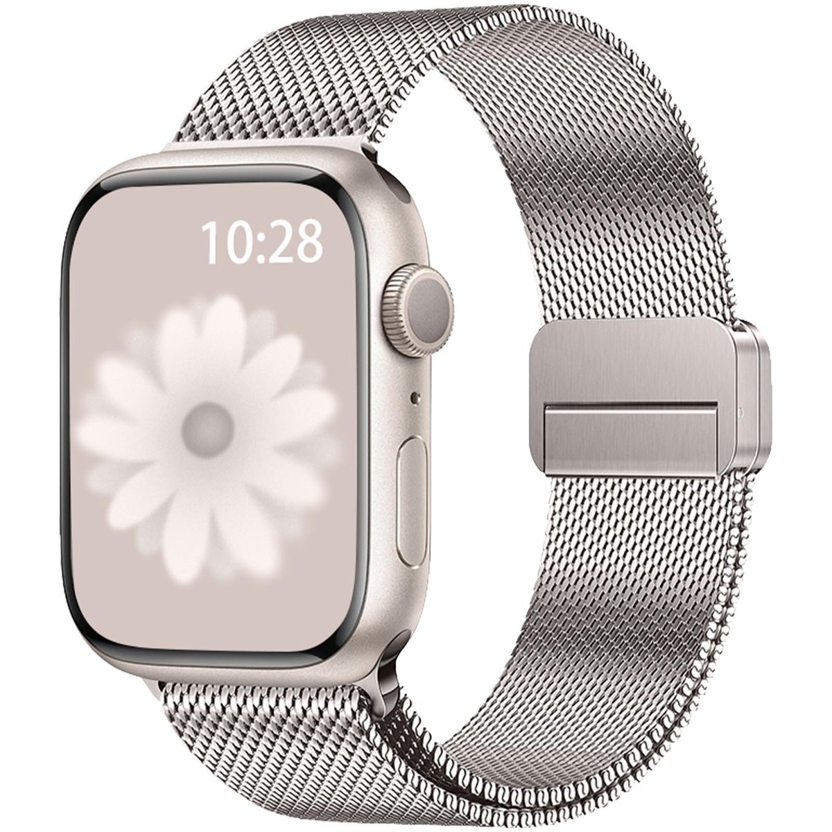 SolidKeus - RVS Mesh Horlogeband voor Apple Watch met Magnetische Sluiting, Wit