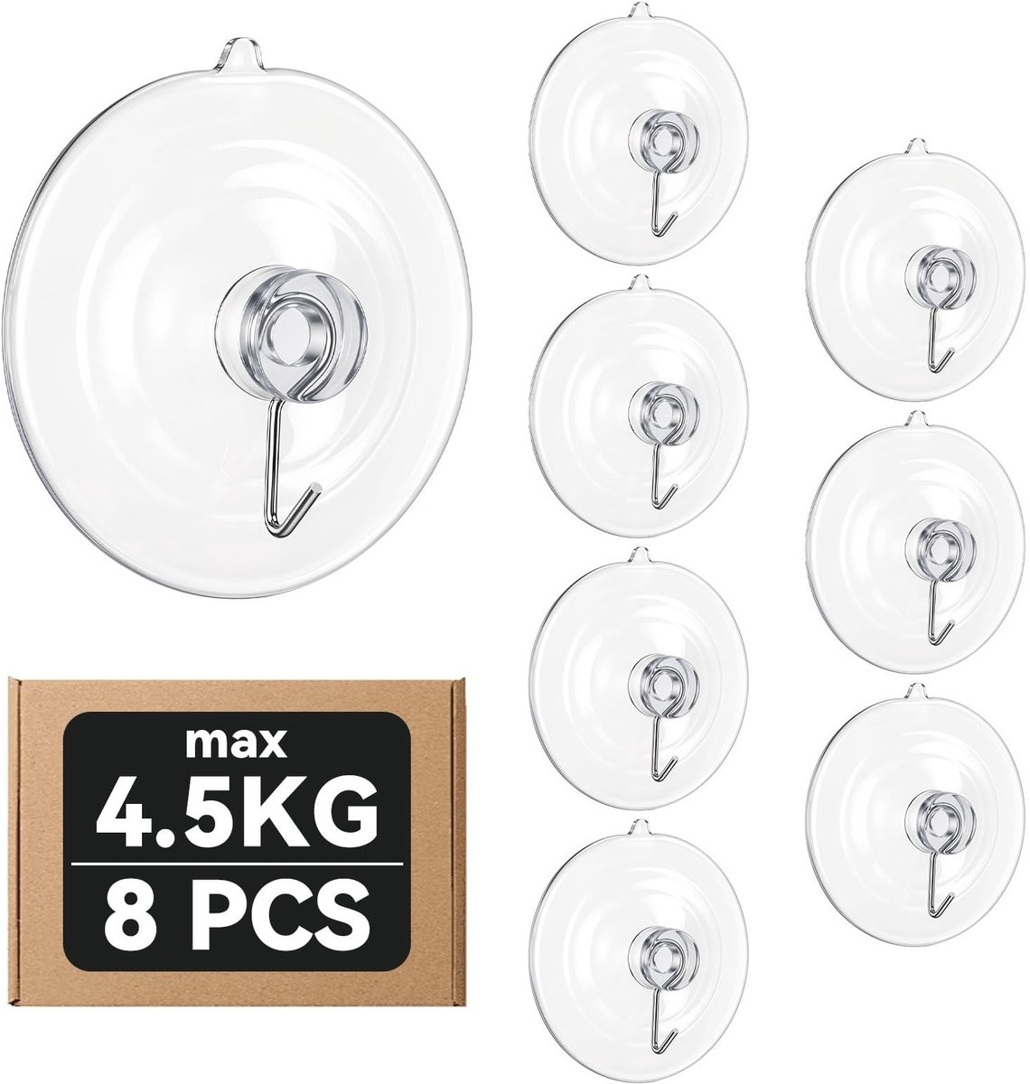 SolidKeus - Set van 8 Transparante Zuignappen met Haken voor Wandmontage
