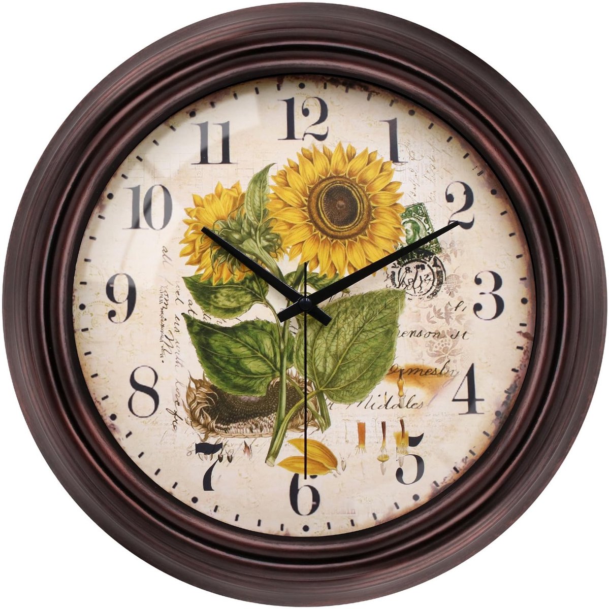 SolidKeus - Vintage Zonnebloem Wandklok 30 cm, Stil en Batterij Aangedreven