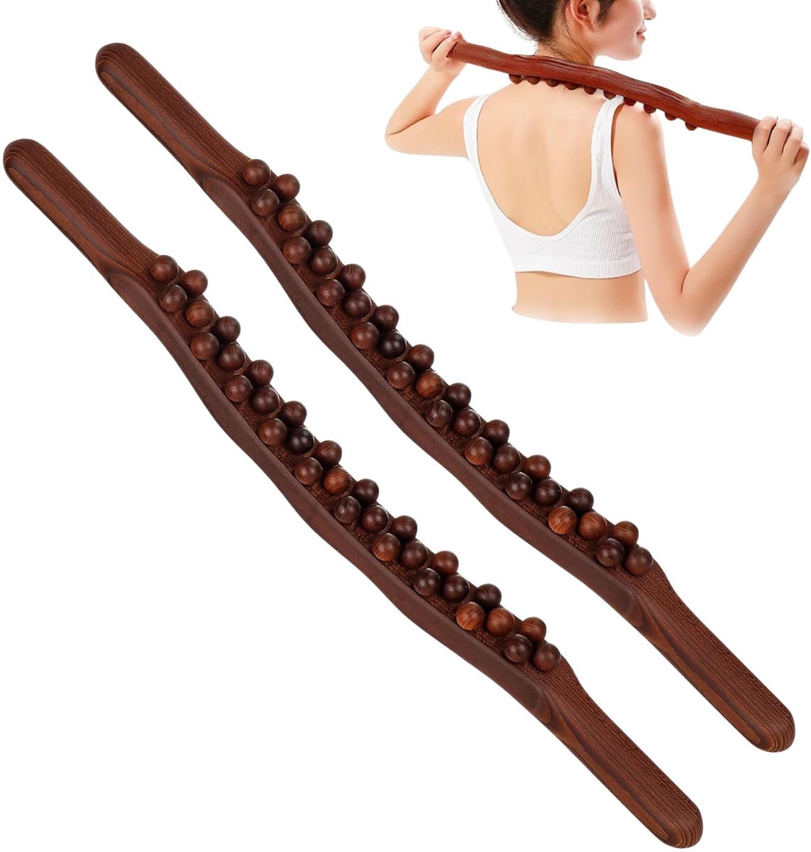 2 stuks Gua Sha-rolstaaf – Massagerolstaaf – Gua Sha-tool voor het hele lichaam – Rugmassagerolstaaf – Multifunctionele spiermassagestick – Voor lichaamscontouren en massage (dijen, buik, rug) – Bruin