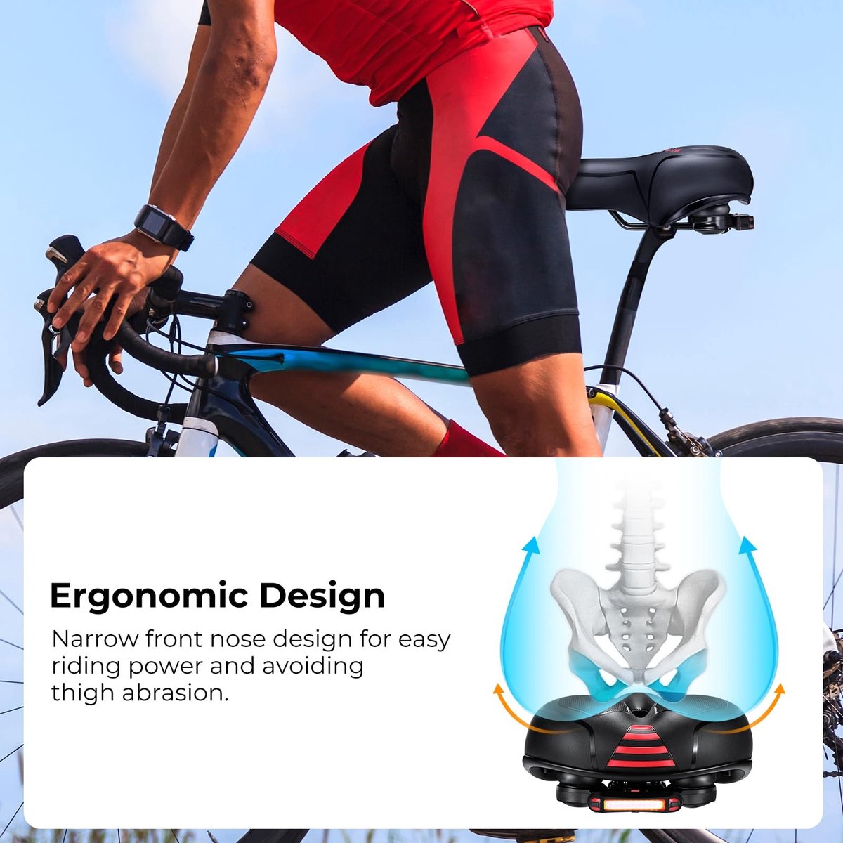SolidKeus - Ergonomisch Fiets Zadel met Achterlicht voor Stads- en Mountainbikes