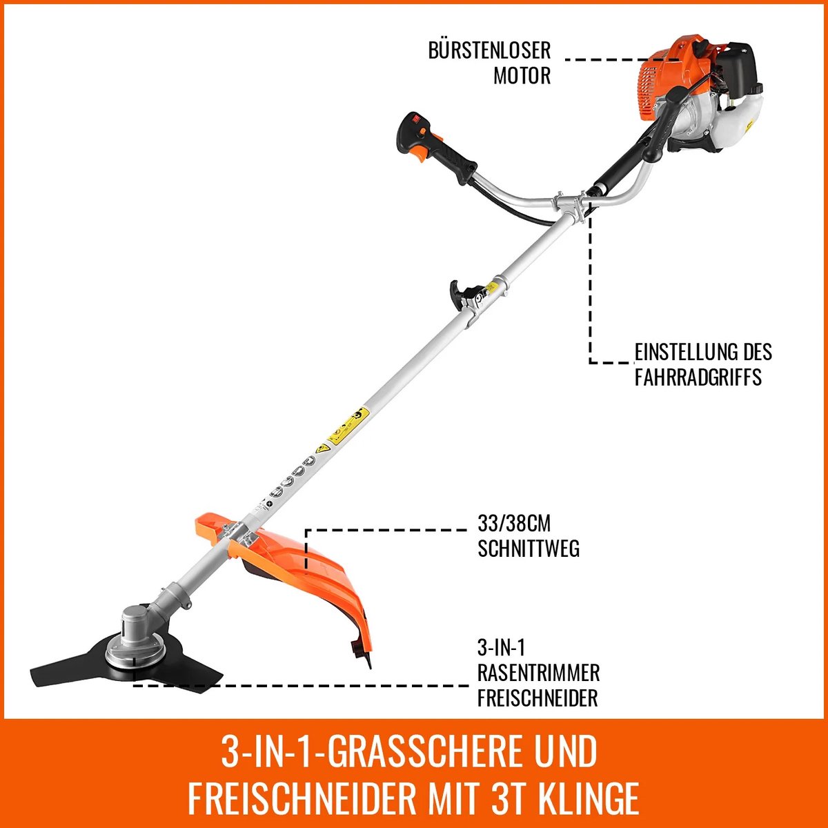 Archi Benzine Bosmaaier – Grastrimmer - Onkruidborstel - 52cc - 2500W – 2-Takt – 11.000 RPM – Met Zaagblad, Mes & Trimdraad - 3-in-1