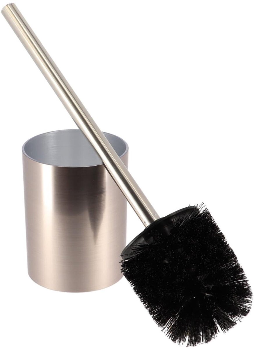 Tendance toiletborstel Monaco - zilver - H38 x D10 cm - kunststof - metaaleffect - wc borstel