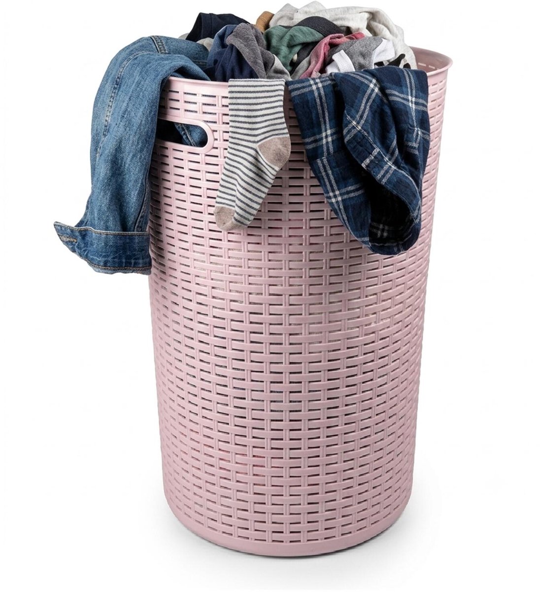 Plasticforte Ronde wasmand Rotan - roze - gevlochten kunststof - 51 liter - 38 x 57 cm - opbergmanden