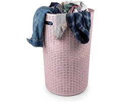 Plasticforte Ronde wasmand Rotan - roze - gevlochten kunststof - 51 liter - 38 x 57 cm - opbergmanden