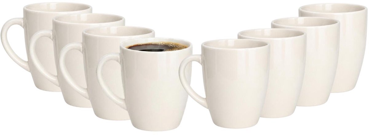 Excellent Houseware koffie mok Granada - 8x stuks - creme - 360 ml - drink mokken - keramiek