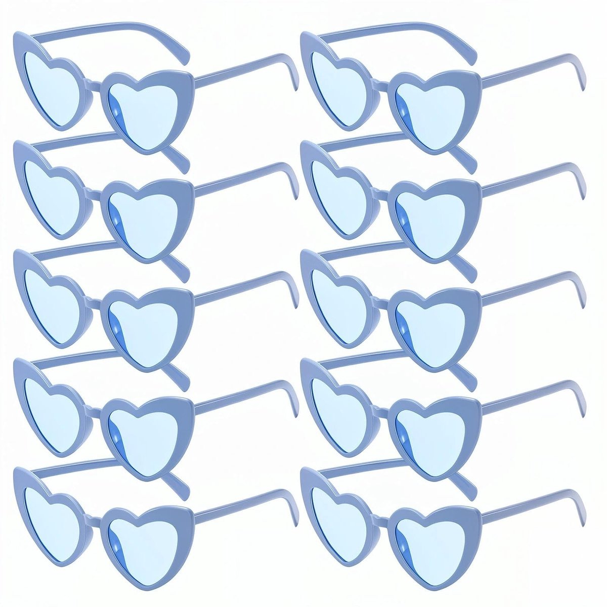 Omgoods - Set van 10 Hartvormige Zonnebrillen Blauw voor Feesten