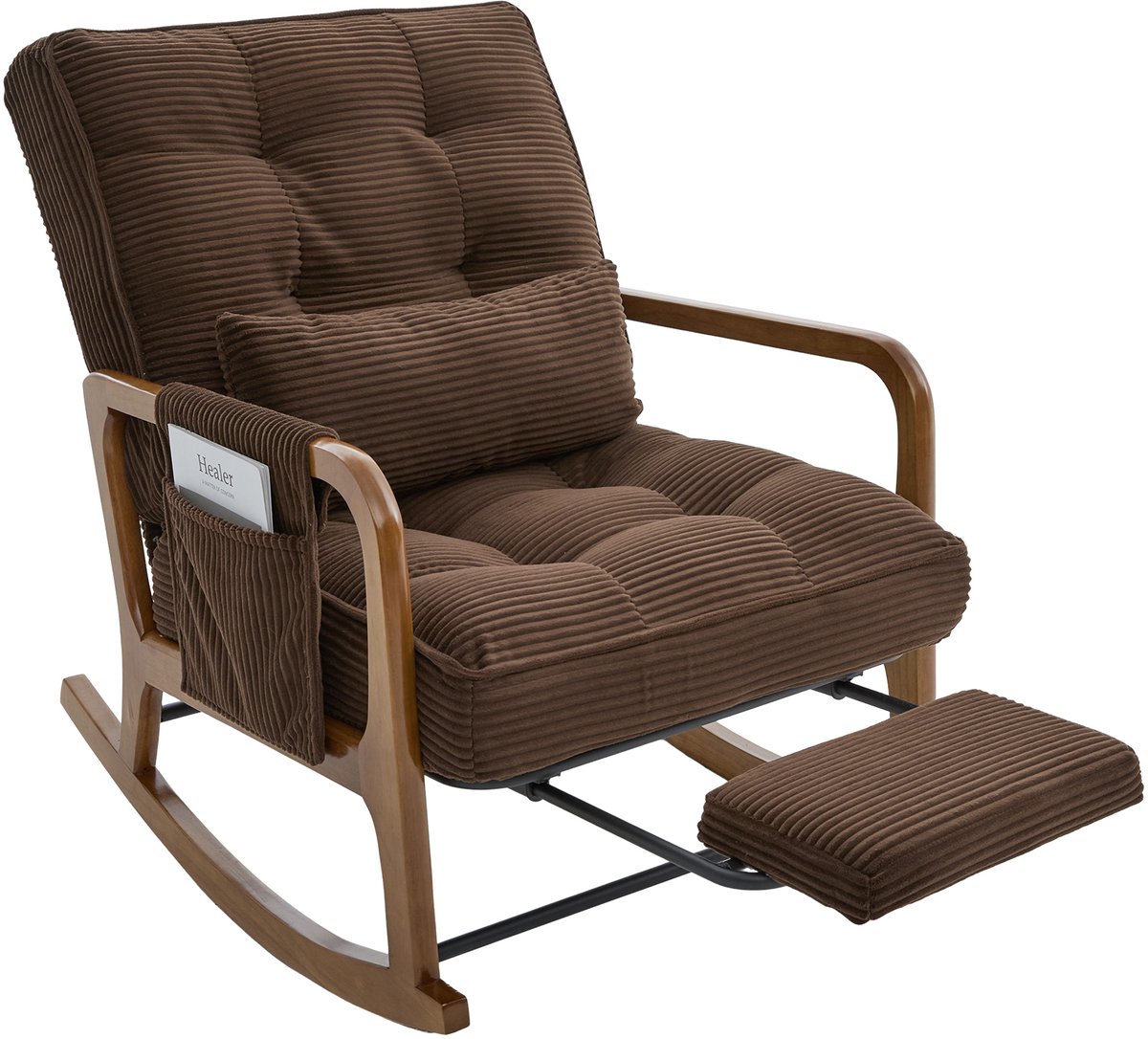 Schommelstoel - Relaxstoel - Voedingsstoel - Leesstoel - Met voetensteun - Verstelbare rugleuning - Lendenkussen - Babykamer - 70x80x92cm - Bruin