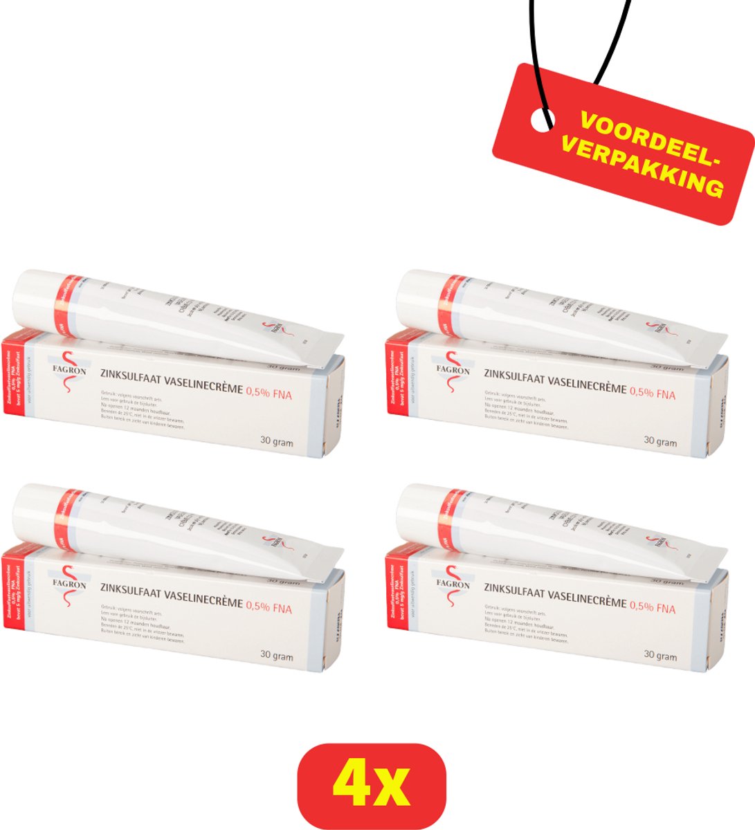 Fagron Zinksulfaat Vaselinecrème 0,5% FNA - 4 x 30g - Voordeelverpakking