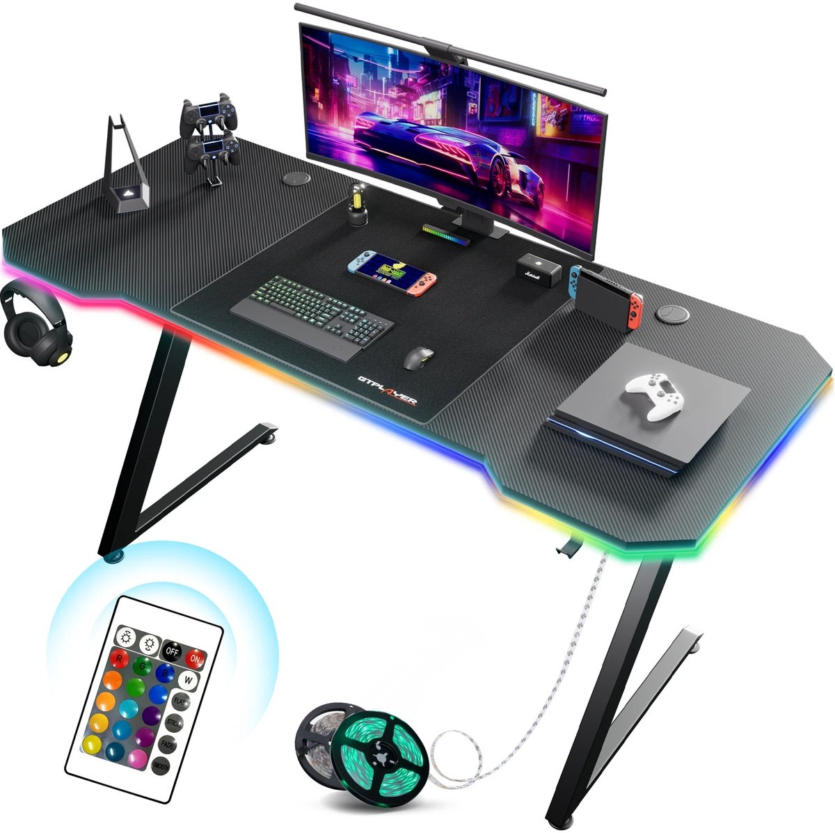 NordHaus Gamingtafel - Gamingbureau - PC-tafel - Z-vormig stalen frame, tot 80 kg belastbaar - 120 x 60 cm - Zwart