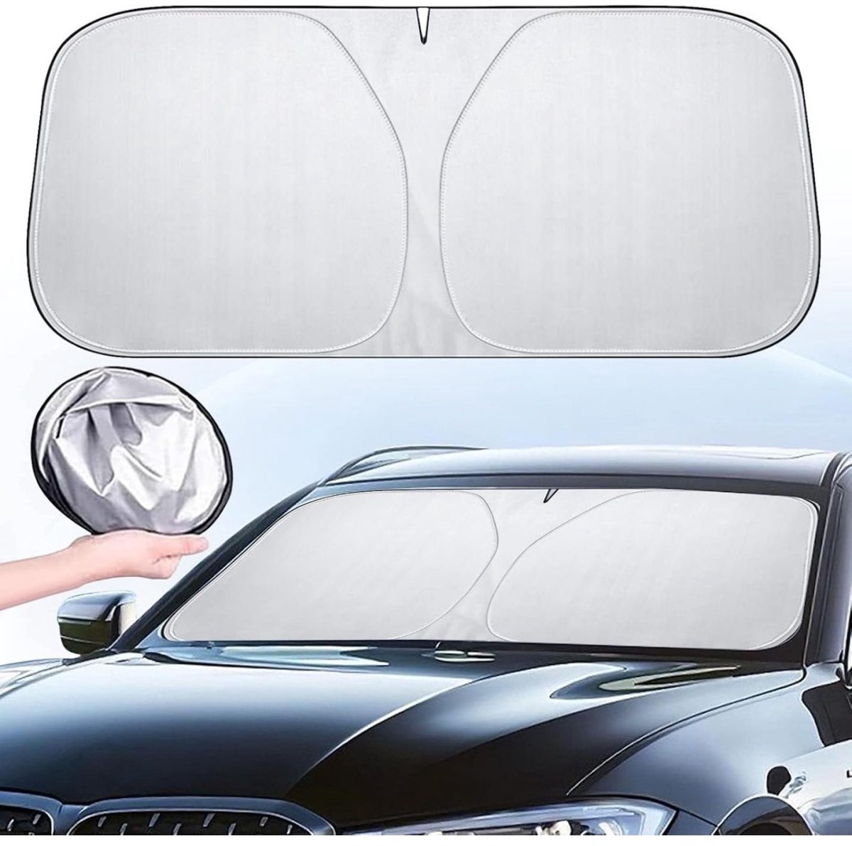 GELLDG Zonnescherm Voorruit 145x80cm - Auto Zonnescherm Binnen voor Windschutzscheibe - Opvouwbaar en Uitschuifbaar UV Hitzescherm - Geschikt voor Zomerse Bescherming Tegen Zonlicht - Stoffen Zonnescherm voor Voorkant Autoruit