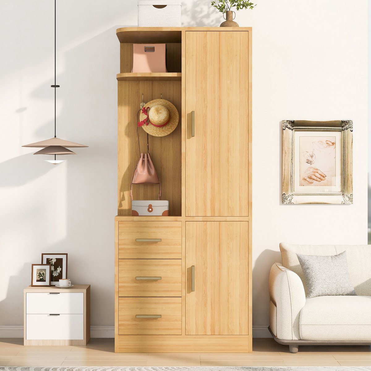 VVBV Kledingkast 70x50x170 cm – Opbergruimte, Lades en Legplanken – Modern Design – Voor Slaapkamer – Natuurlijk Hout Wood