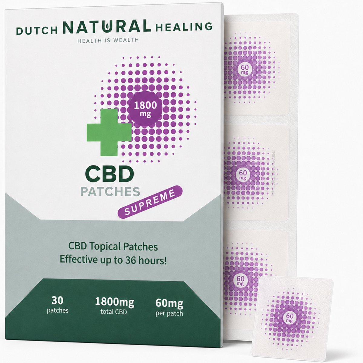 CBD Pleisters Supreme 30 Stuks - Tot 36 uur Constante Dosis CBD - Geen THC - CBD Supplementen - 60mg CBD per Pleister