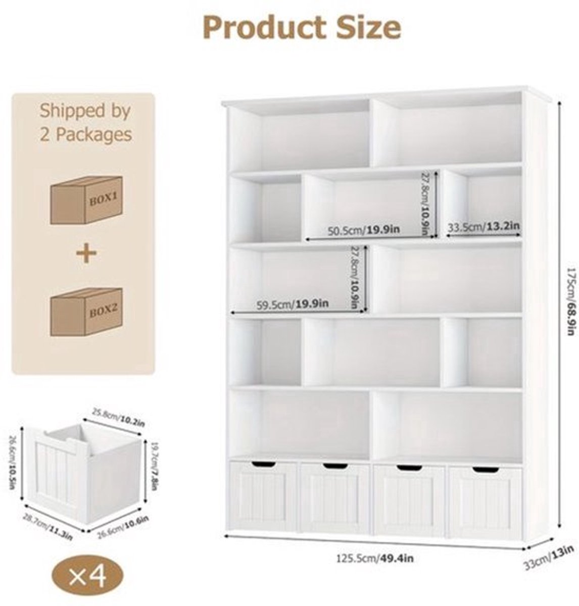 Opbergkast – Opbergmeubel – Kast – Boekenkast – Dressoir – 6-Lagen – 4 Laden Op Wieltjes – Stevig Houten Materiaal – Ruimtebesparend Design