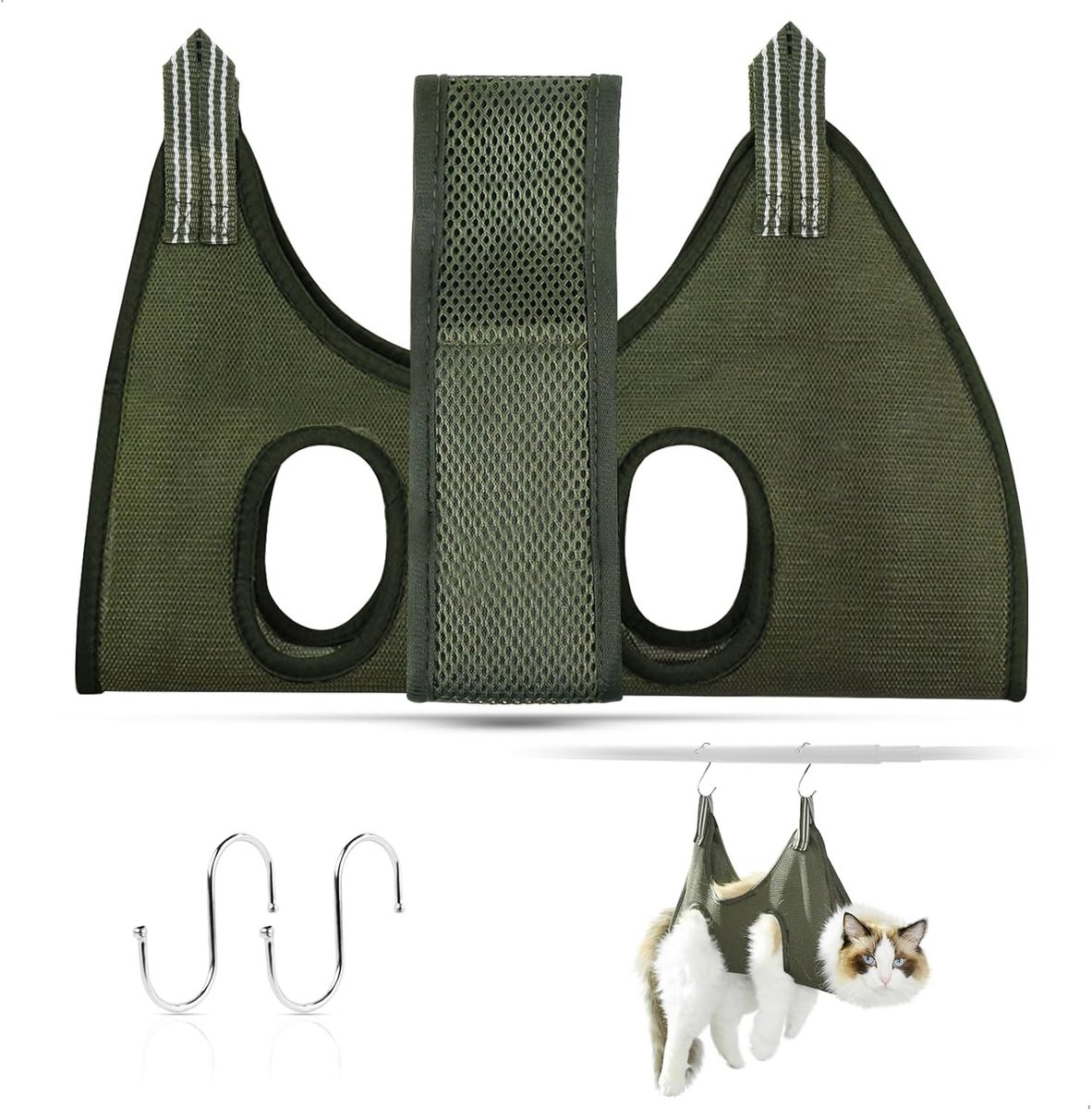 Verstelbare kattenhangmat met 2 haken, ademend materiaal, ideaal voor verzorging, nagels knippen en baden van katten