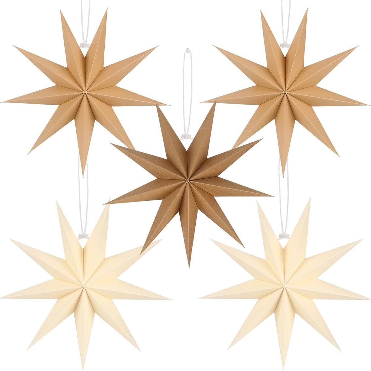 Omgoods - 5 Stuks Bruine Papieren Sterren Kerstdecoratie