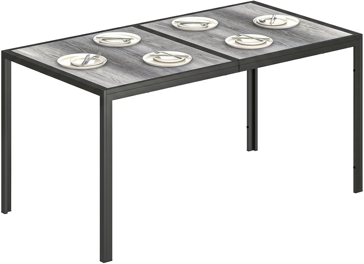 Tuintafel voor 4 tot 6 personen – Buiten tafel met tafelblad in houtlook – 150 x 80 x 74 cm – grijs