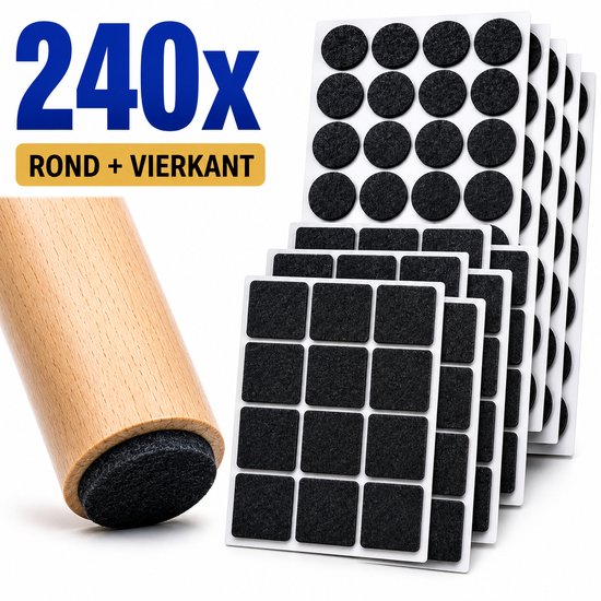 240x patins ronds et carrés, noirs, pour meubles.