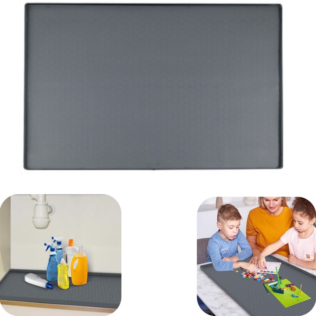 Gootsteenmat - waterdichte mat - siliconen mat - badkameropbergmat - antislip - buigbaar - slijtvast - huisaccessoires - geschikt voor badkamer, keuken, gootsteen (grijs, 56*48cm)