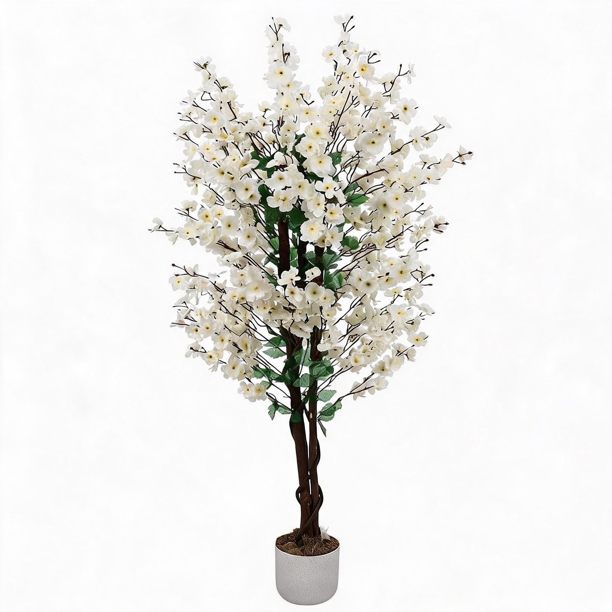 Danky Premium GarveeHome kunst winters pruimenbloem 150cm witte bloemen - luxe decoratie boom met verzwaarde pot voor salon en entree