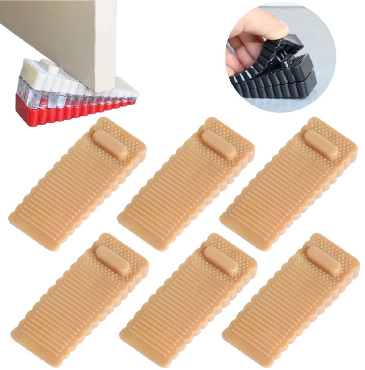 Set van 6 antislip rubberen deurstoppers –9.5*1.4*4cm- Siliconen deurstoppers geschikt voor alle vloertypes – Stapelbare deurwiggen – Voor het vastzetten van deuren in keukens, kantoren, entrees, kelders en meer - stopper - deurstop