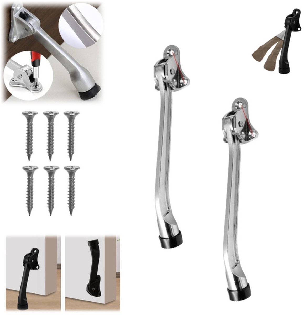 2 Deurstoppers – Met één hand verstelbare metalen deurstop – Zinklegering – Met rubberen stootkussen – 19 cm – Geschikt voor binnen- en buitendeuren en balkondeuren – deurstopper - zware deurstopper - hoefijzer deurstopper - voor binnen en buiten
