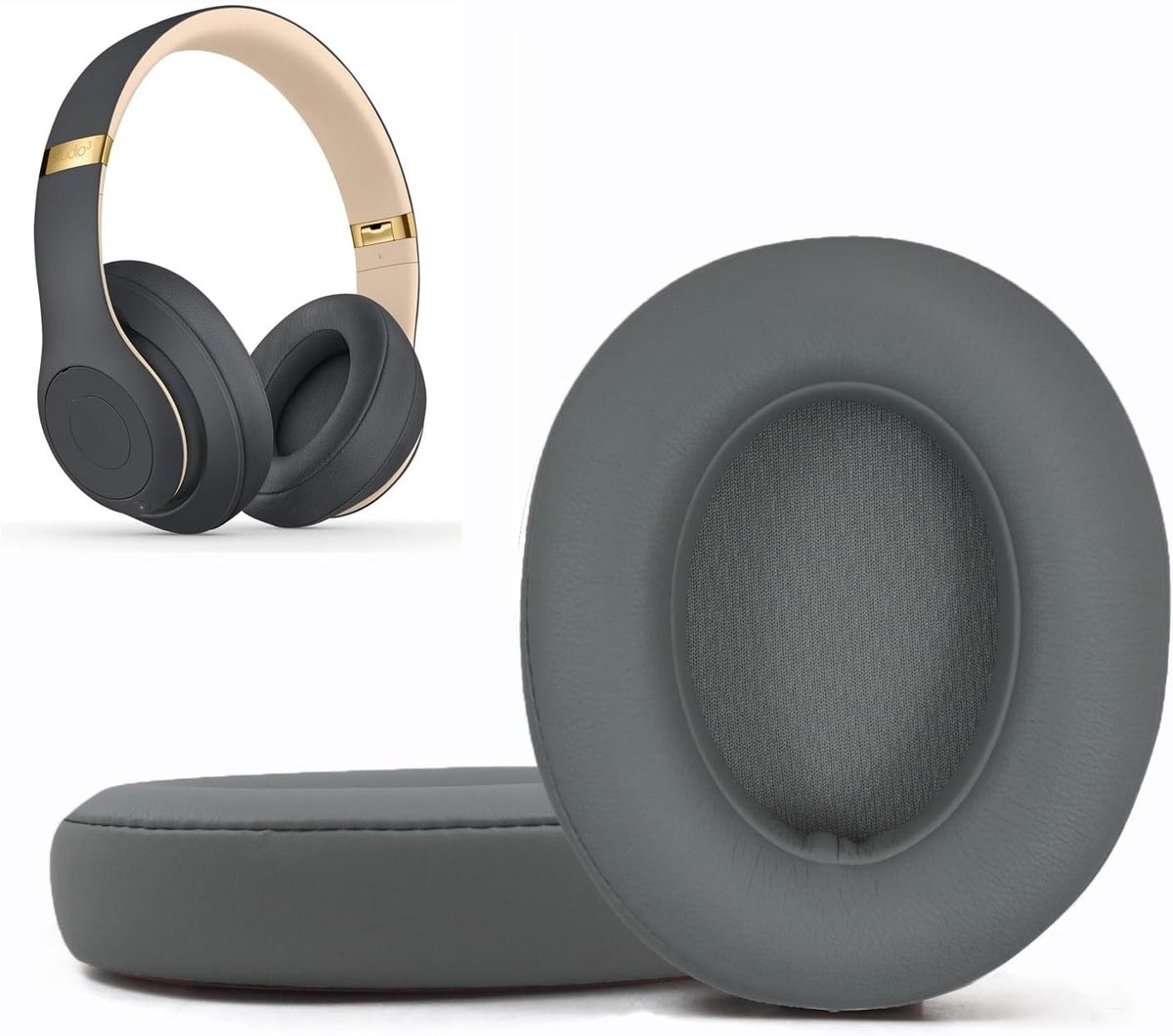Oorkussens compatibel met Beats Studio 3.0/2.0, hoofdtelefoon oorhoezen met hoge dichtheid geheugenschuim, zacht leer, adaptieve Beats ruisonderdrukkende hoofdtelefoon vervangende