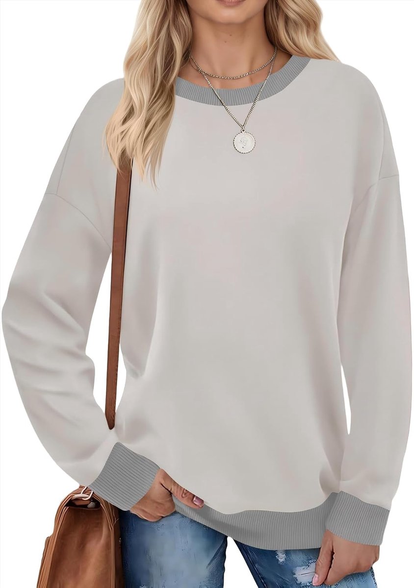 Sweatshirts kleurblok ronde hals lange mouwen casual lange mouwen bovendeel met geribbelde zoom