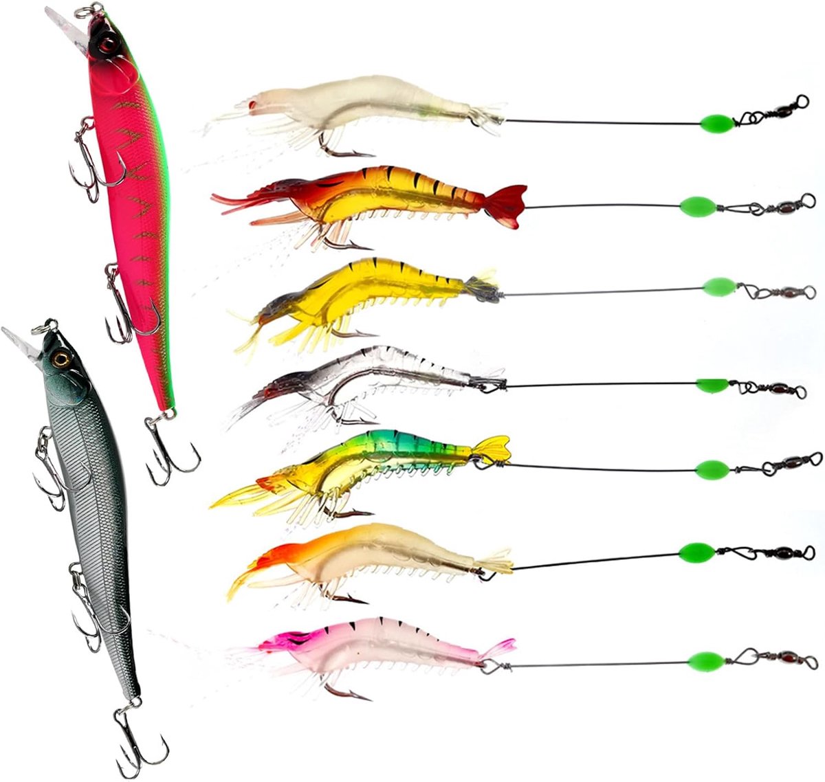 Haken, rubberen visaas voor forel, baars, zalm, snoek, vissen in de open lucht